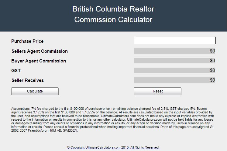 Real Estate Commission Calculator BC - Realtor Fees Vancouver