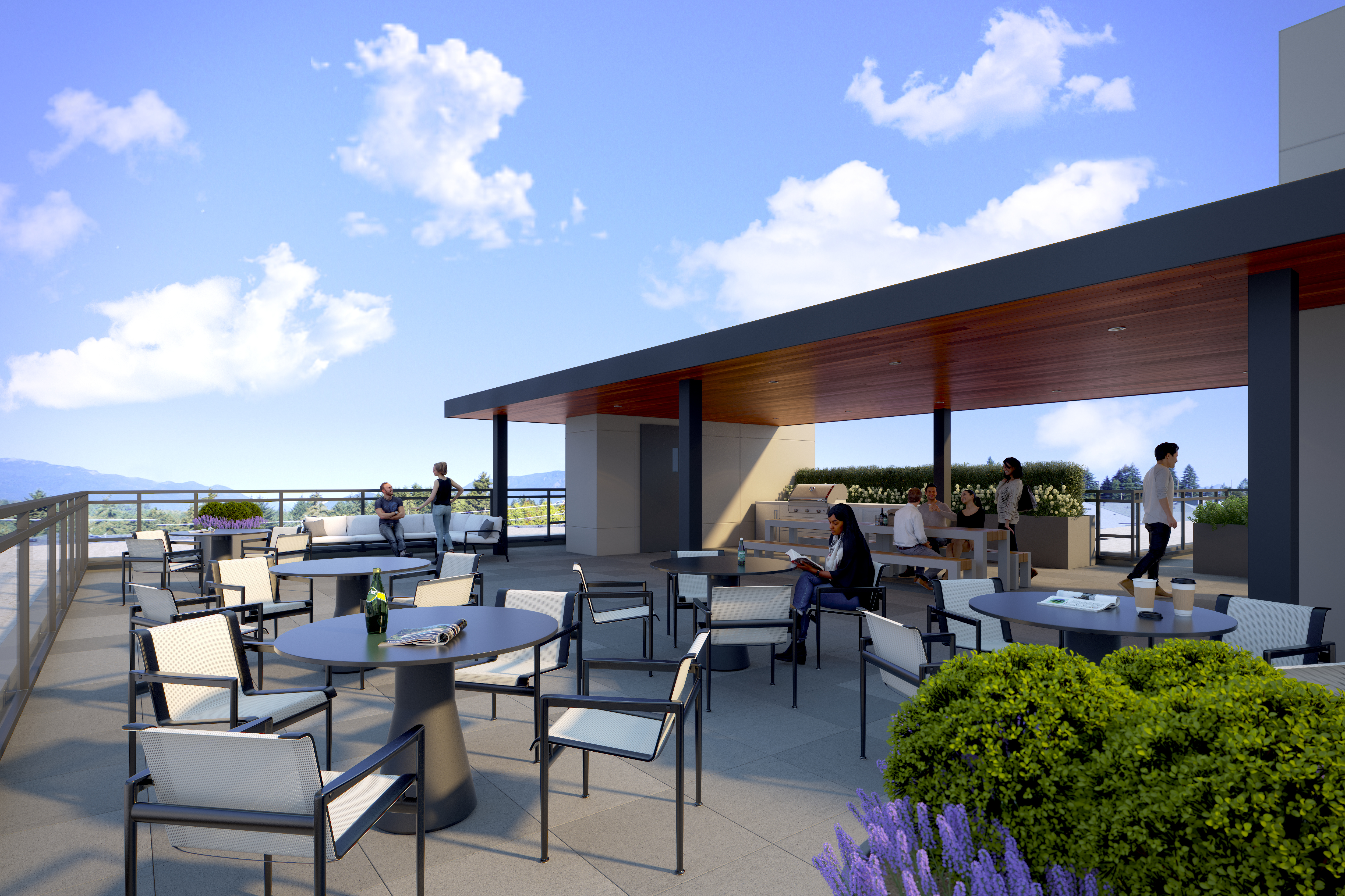 Shared rooftop terrace is a proposed amenity space for Regan West in Burquitlam.