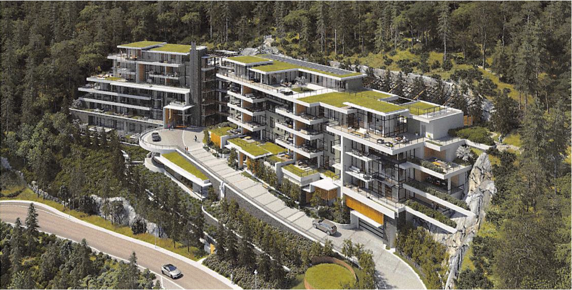 Aerial view showing artist's conception of British Pacific Properties' newsest luxury condominum development.