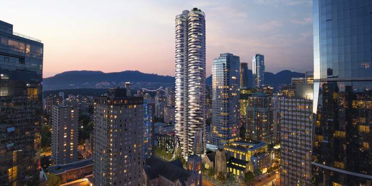 City view of Burrard & Nelson by Bing Thom.