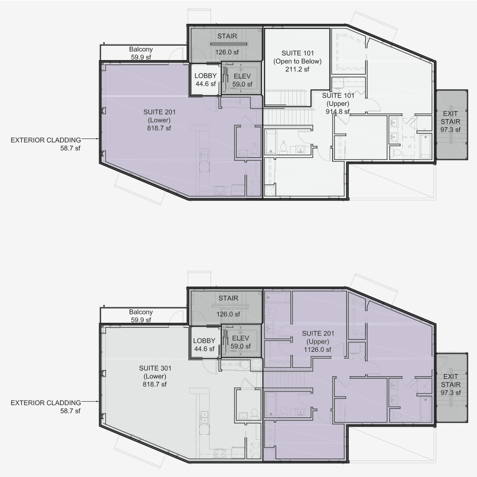 Floorplan for lilacHAUS Passivhaus unit #201.