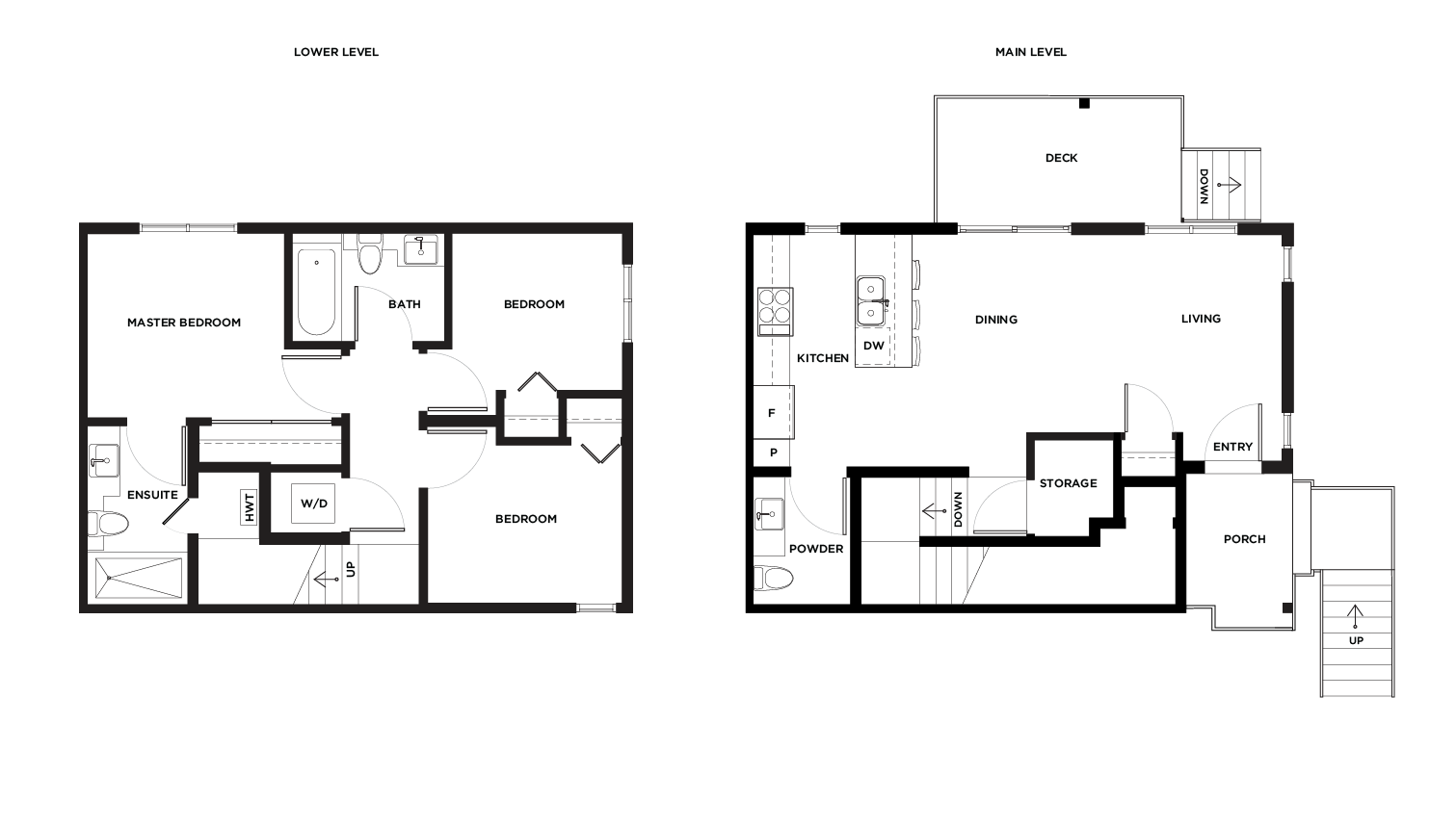 Ward D1/2 garden level floor plan for Vicini Homes Vancouver townhouses.