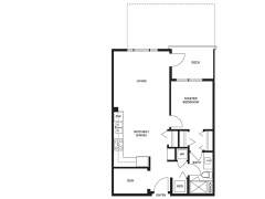 Berkeley House Plan A: 1 bedroom + den, 1 bathroom; approx. 645 sq ft.