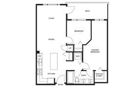 Berkeley House Plan B1: 2 bedroom, 1 bathroom; approx. 795 sq ft.