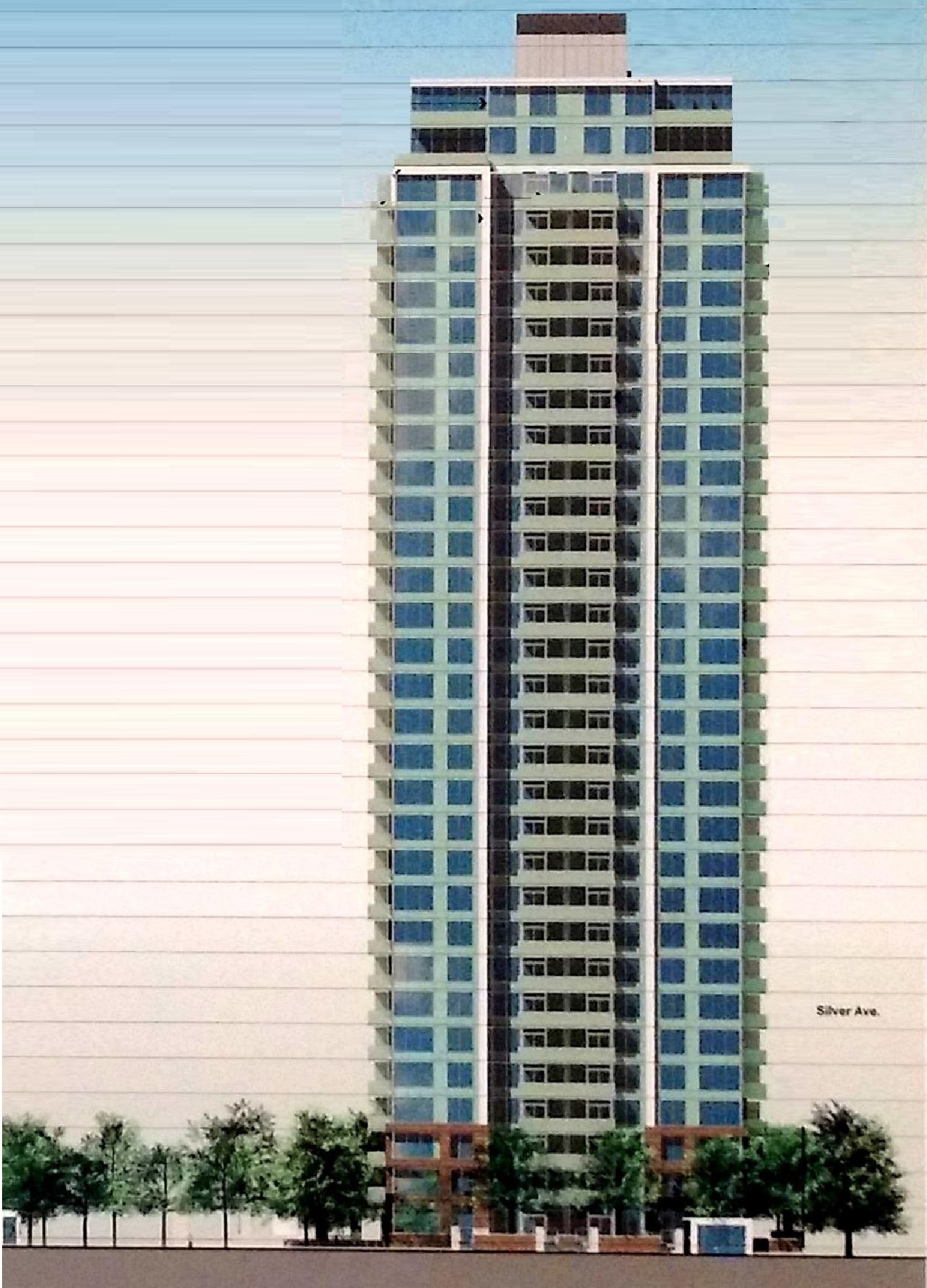 Architectural drawing of tower elevation for Burnaby's upcoming parkside condos by Intracorp.
