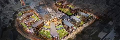 Artist's Rendering Of The Redevelopment Of CF Richmond Centre South As Seen From The Air At Night.
