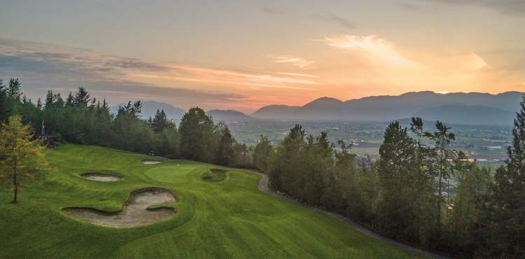 Enjoy stunning views of The Falls Golf Course, Fraser Valley, and mountains.