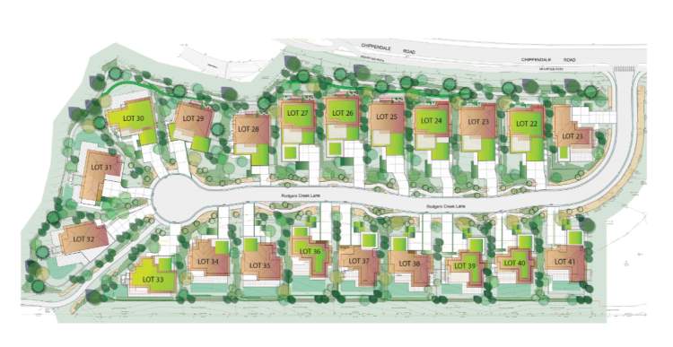A subdivision of 21 homes on 6,900-9,100-sq-ft lots.