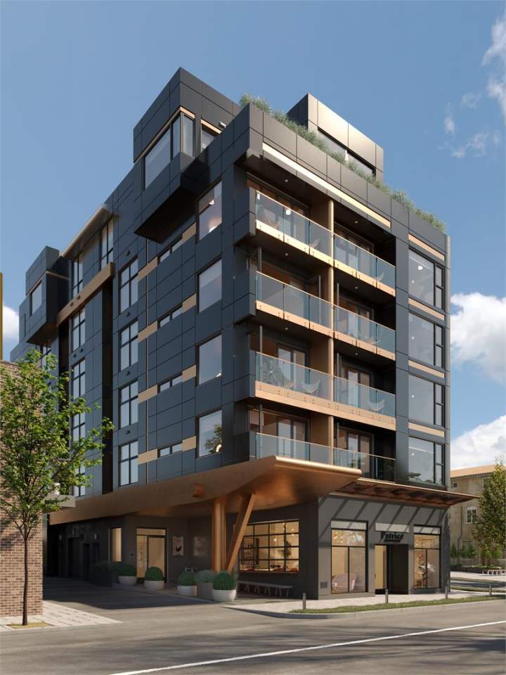 Coming soon to Mount Pleasant, Grand is a modern concrete building located in Vancouver's tech hub.