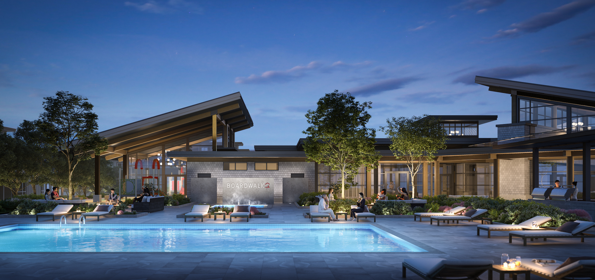 A 22,000-sq-ft beach resort-inspired clubhouse with a large outdoor swimming pool.