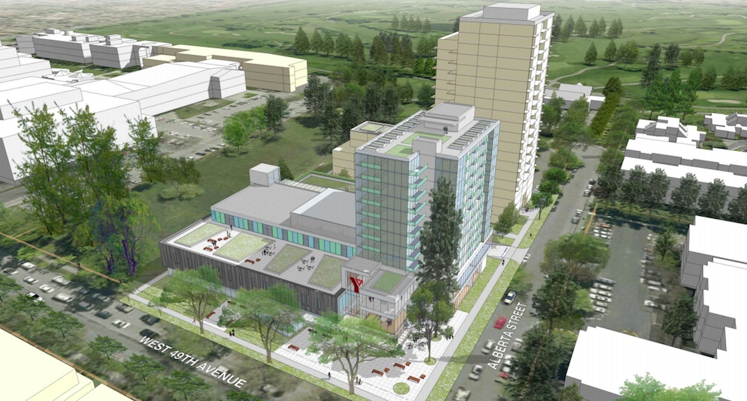 Aerial view of Langara Family YMCA redevelopment designed by Endall Elliot Associates.