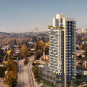 Coming soon to Maillardville in Coquitlam, a mixed-use highrise with retail, office, and presale condos.
