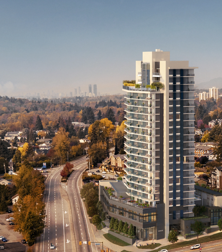 Coming soon to Maillardville in Coquitlam, a mixed-use highrise with retail, office, and presale condos.