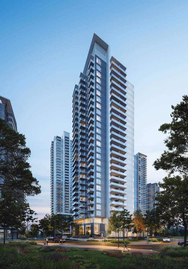 Standing 28 storeys with clean lines and a monochromatic colour palette.