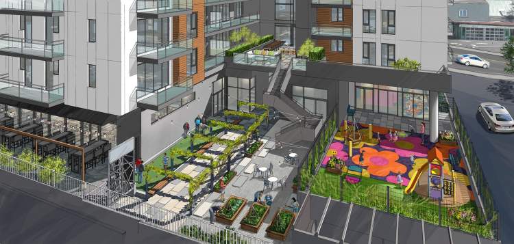Artist's concept of proposed daycare and amenities at 705 West 3rd Street.
