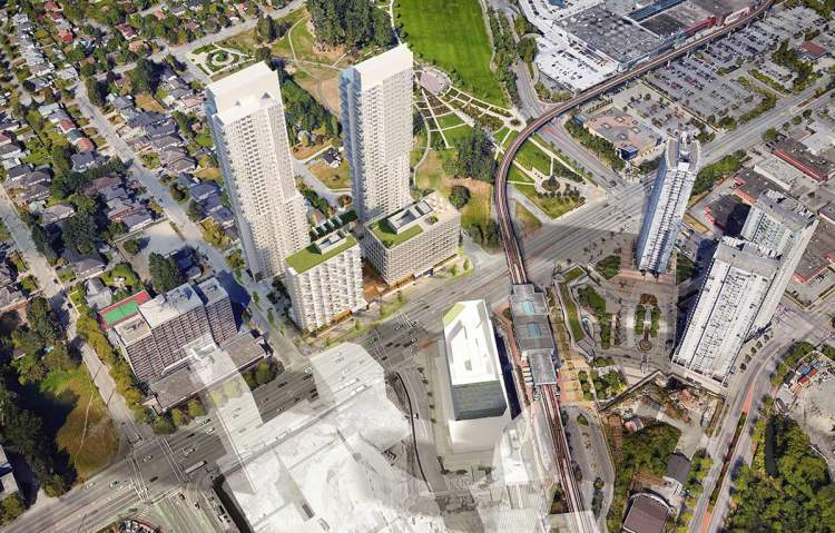The 3-acre Holland Parkside site in Surrey City Centre is directly opposite King George SkyTrain Station and adjacent to Holland Park.