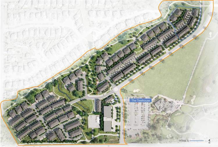 A 16-acre development that includes 265 townhomes and duplexes.