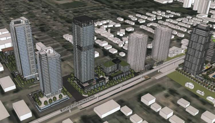 Rendering of Vue by Amacon from a northwest aerial perspective.