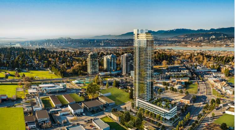 Perched on a glass-encased podium, this 46-storey tower is the second-tallest building in Surrey.
