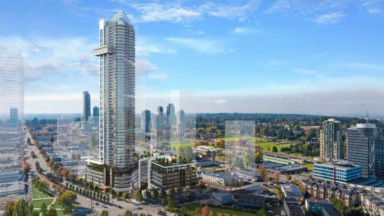 A 54-storey mixed-use tower at the corner of 108 Avenue and King George Boulevard.