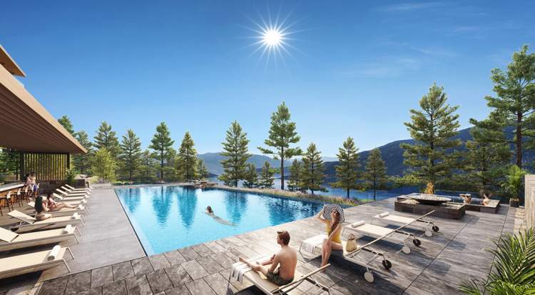 A lakeview infinity pool is just one feature of a resort-style wellness centre.