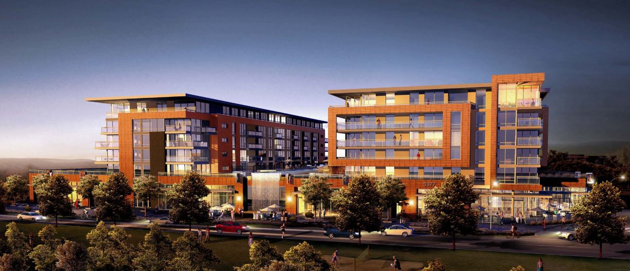 A mixed-use building with upscale retail shops, 123 condominiums, and seven townhomes.
