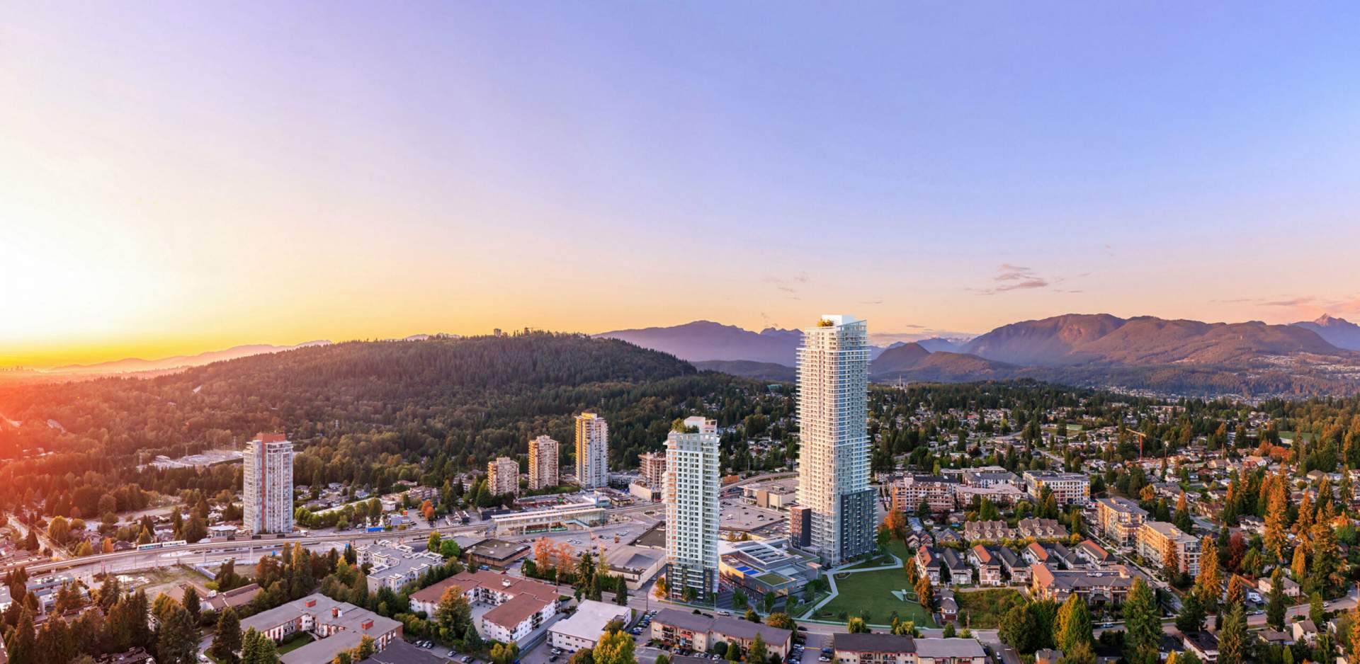 A 50-story condominium tower that's part of the Burquitlam Park mixed-use development.
