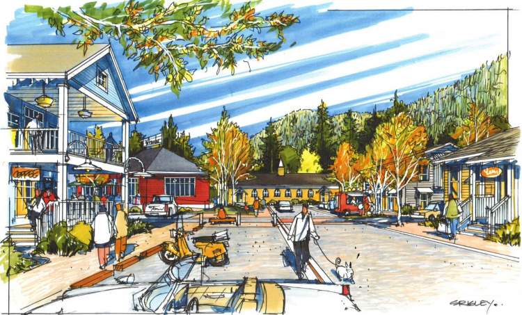 A commercial village will include a full-service grocer, family restaurant, and a local cafe.