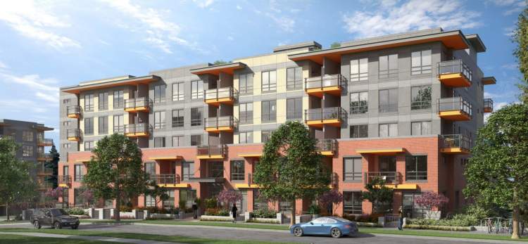 A 6-storey woodframe building offering 77 condominiums and 9 townhouses.