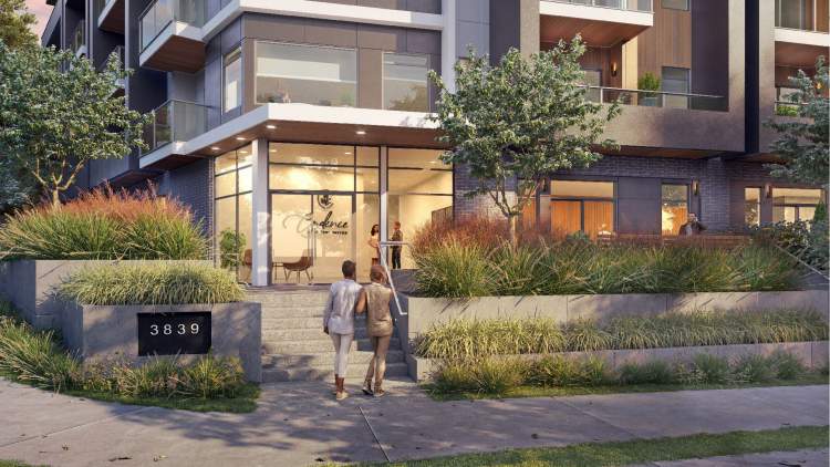 A new condominium development by Abstract Developments located at 3839 Quadra Street, Victoria.