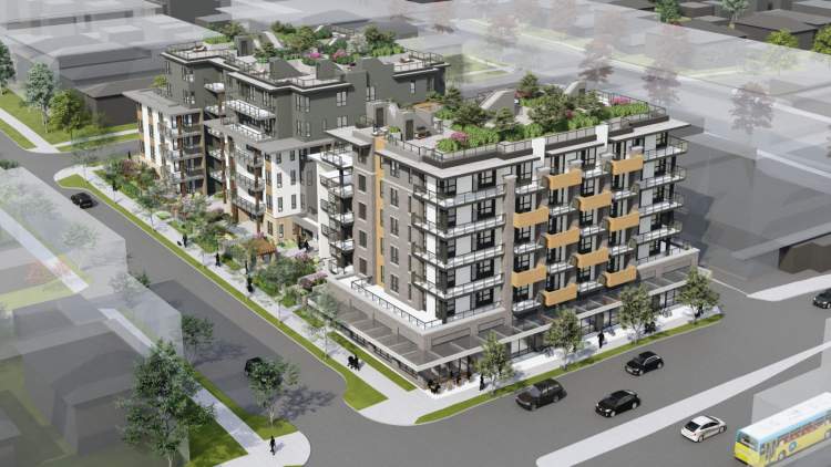 A mixed-use project from Porte Homes on a quiet residential street off Nanaimo.