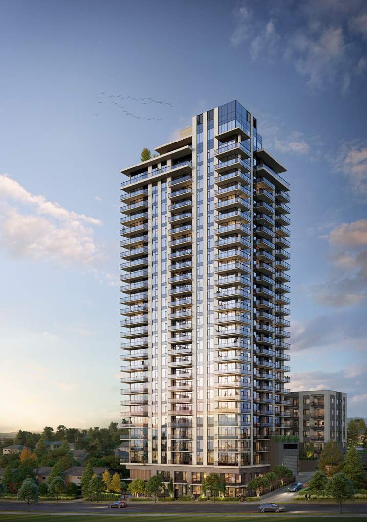 The tower architecture is defined by strong, clean lines that evoke clarity and precision.
