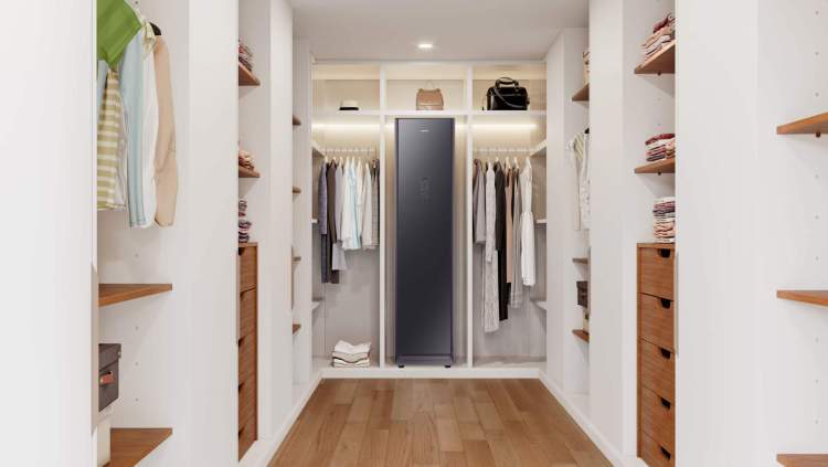 A spacious master bedroom walk-in closet includes a Samsung AirDresser to refresh clothing.