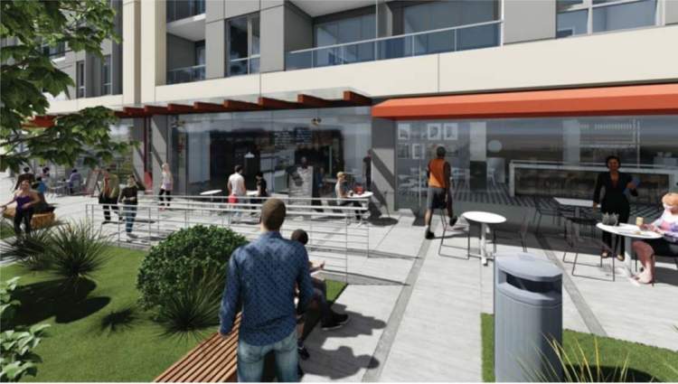 A public plaza on the Island Highway frontage will provide social space that may include a café patio.