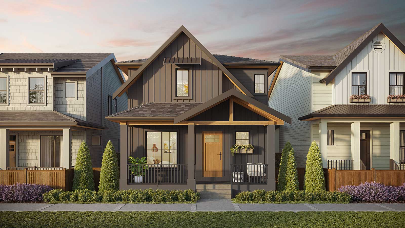 A collection of carefully-crafted Langley homes set around a pondside park.
