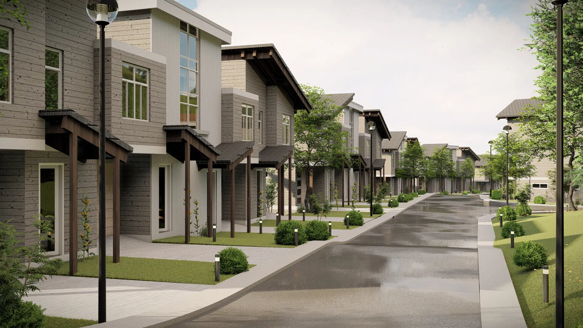 Chilliwack Mountain townhouses featuring rooftop patios with views of the Fraser River.