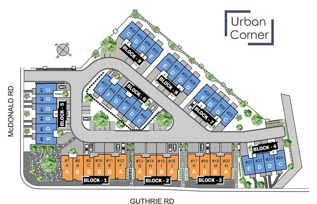 A collection of 3-storey Comox townhomes with select live-work units included.