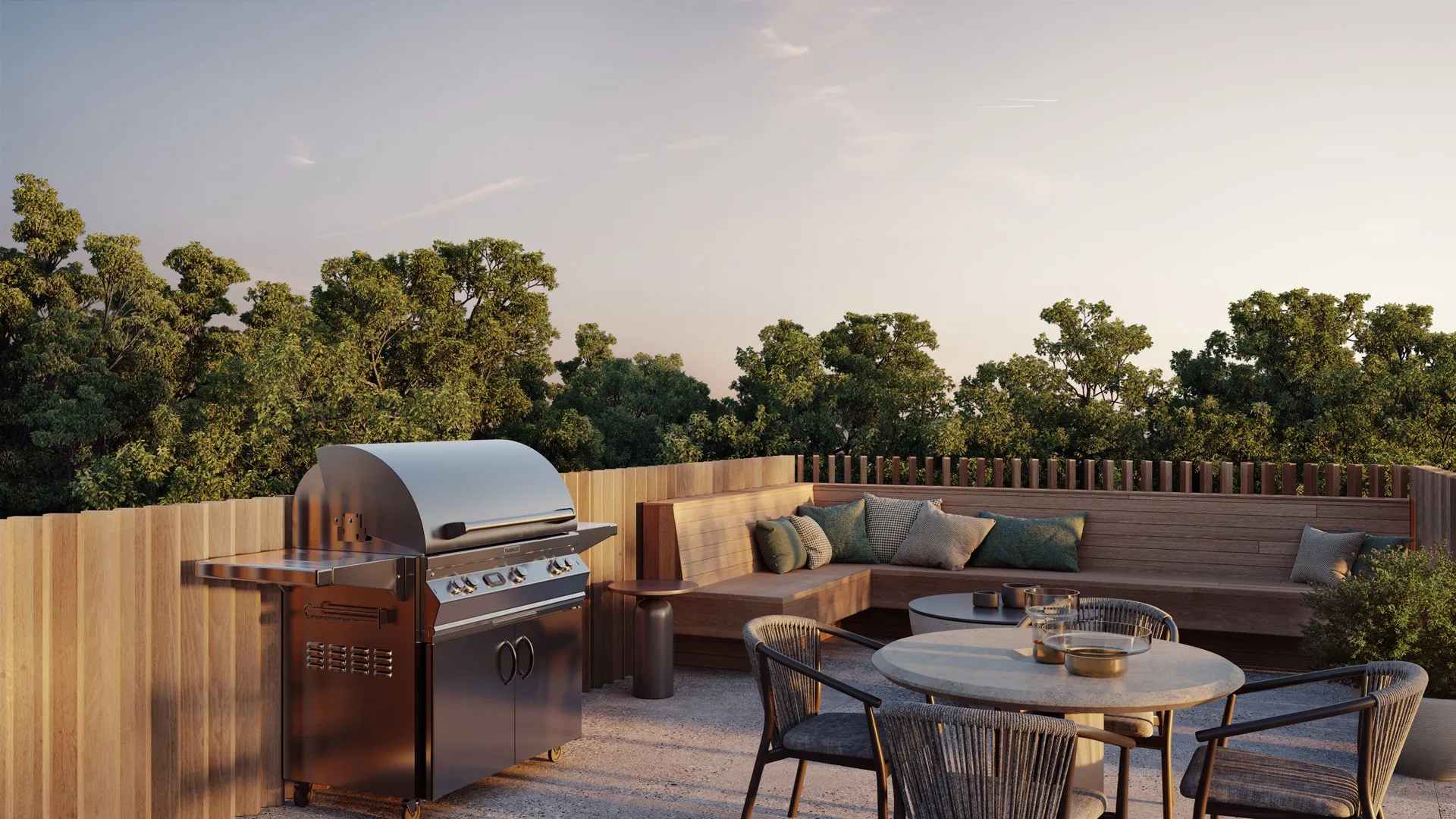 Select homes have a private rooftop deck with city views and ample space to entertain.
