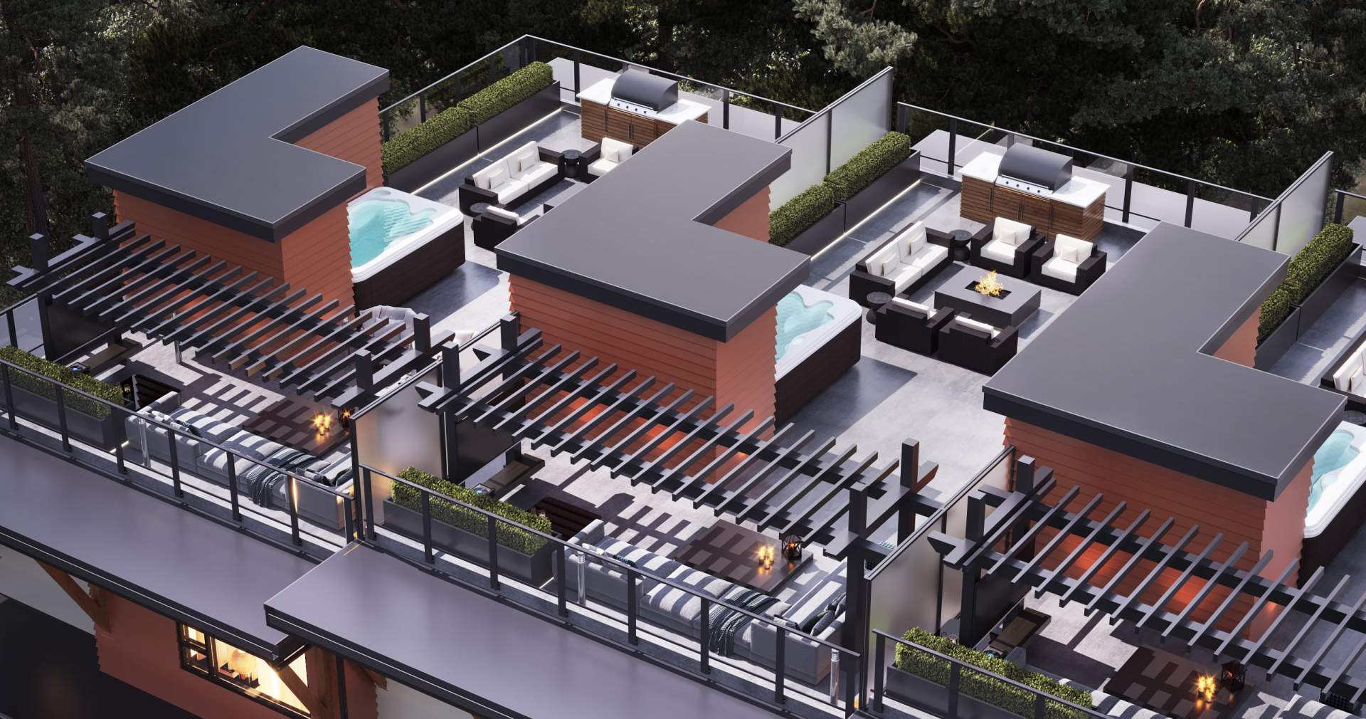 Oversized roof decks have the option to have an integrated BBQ and to install a hot tub.