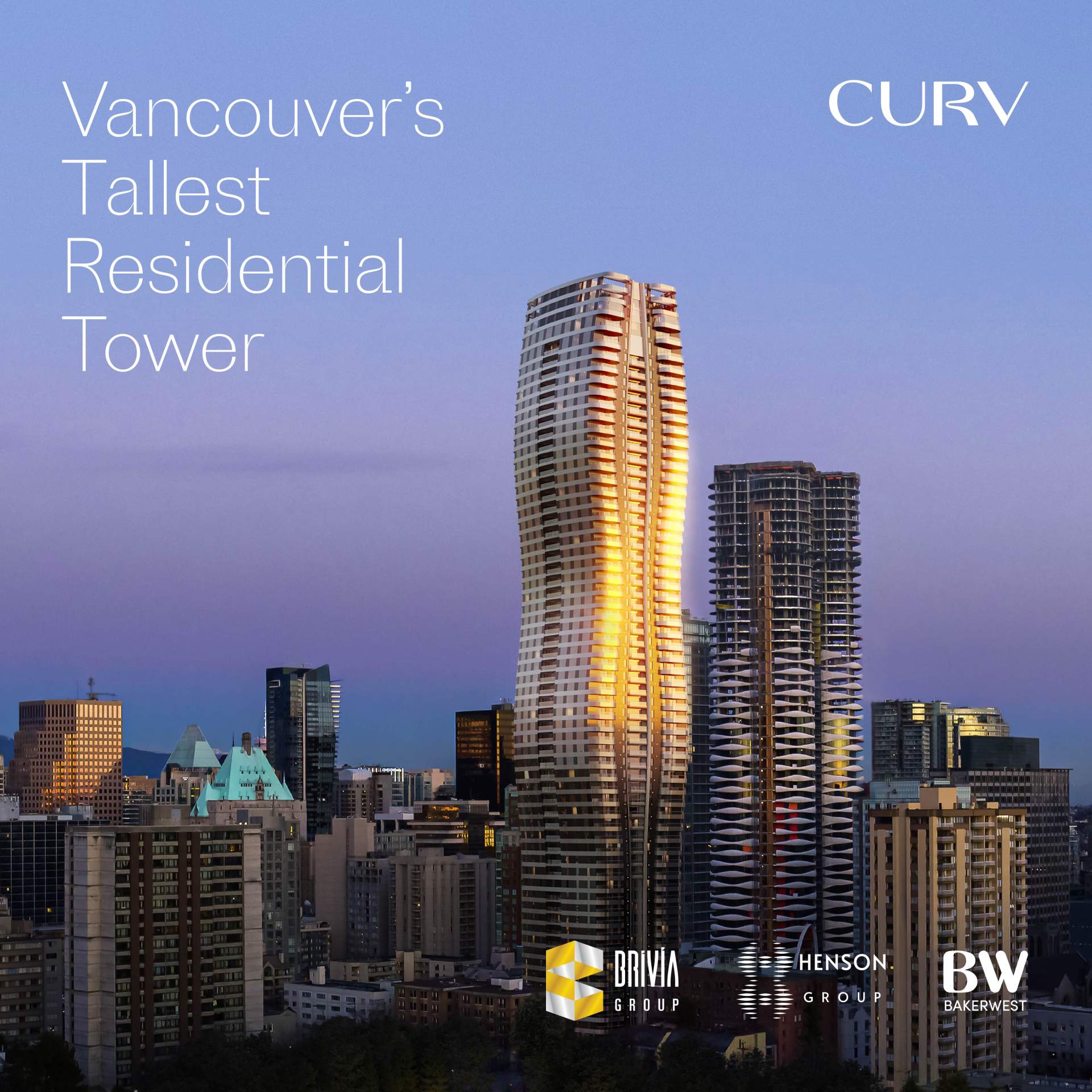 Curv condos tower set against other city towers