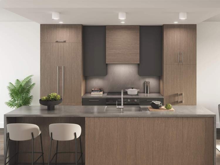 Premium integrated appliances and custom cabinetry with soft-close doors.
