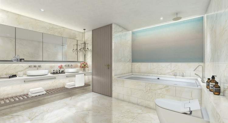 Rejuvenating ensuites include marble walls, radiant floor heating, and Hansgrohe fixtures.