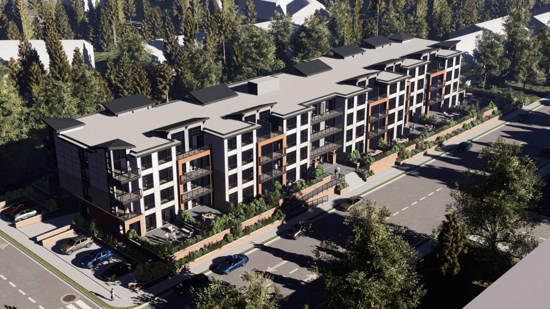 A new 4-storey residential building with a selection of 80 Langley condominiums.