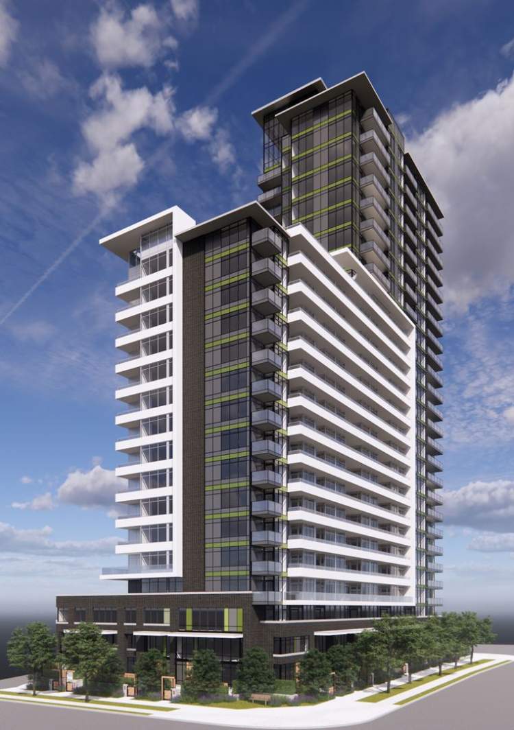 This 26-storey highrise is Phase 2 of Whalley's Legion Veterans Village development.
