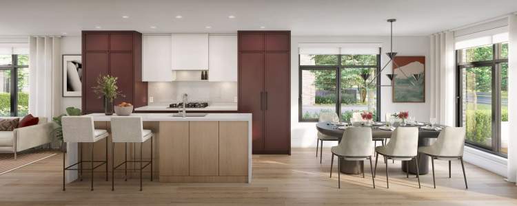 Two-toned wood cabinetry with a choice of three sophisticated colour palettes.