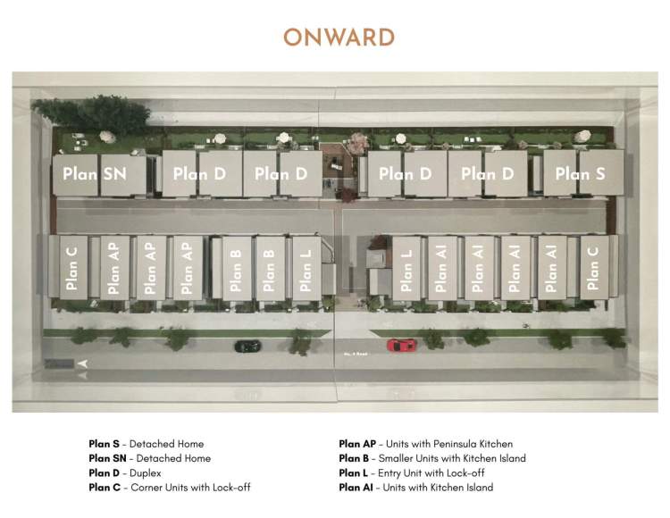 Onward Richmond - A plan showing the locations of homes with eight different floorplans.