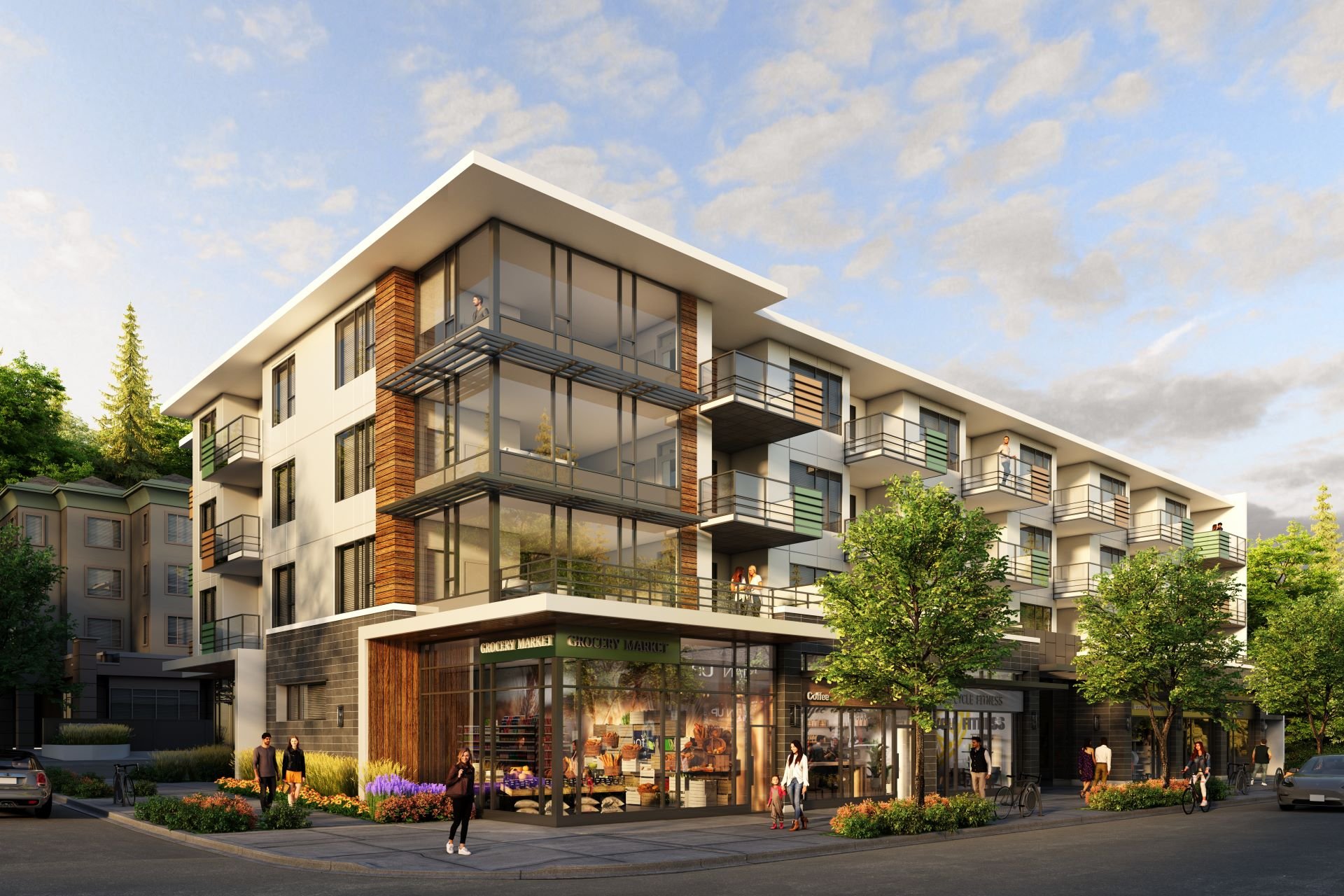 A mixed-use lowrise consisting of four ground-level retail units and 35 condominiums.