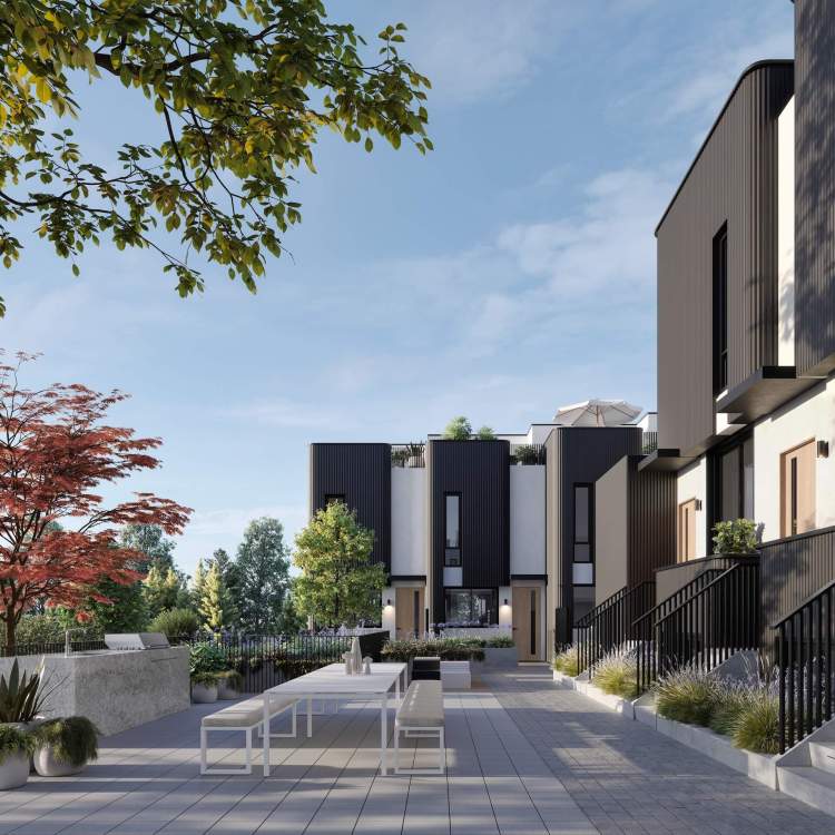 The Cut Interiors - Communal courtyard with outdoor dining, barbeque, and children’s play area.