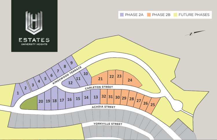 Locations for Phase 2 release of University Heights single-family homes.