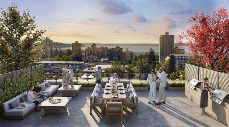 The Weston Place south-facing terrace features an outdoor kitchen and barbeque station. 